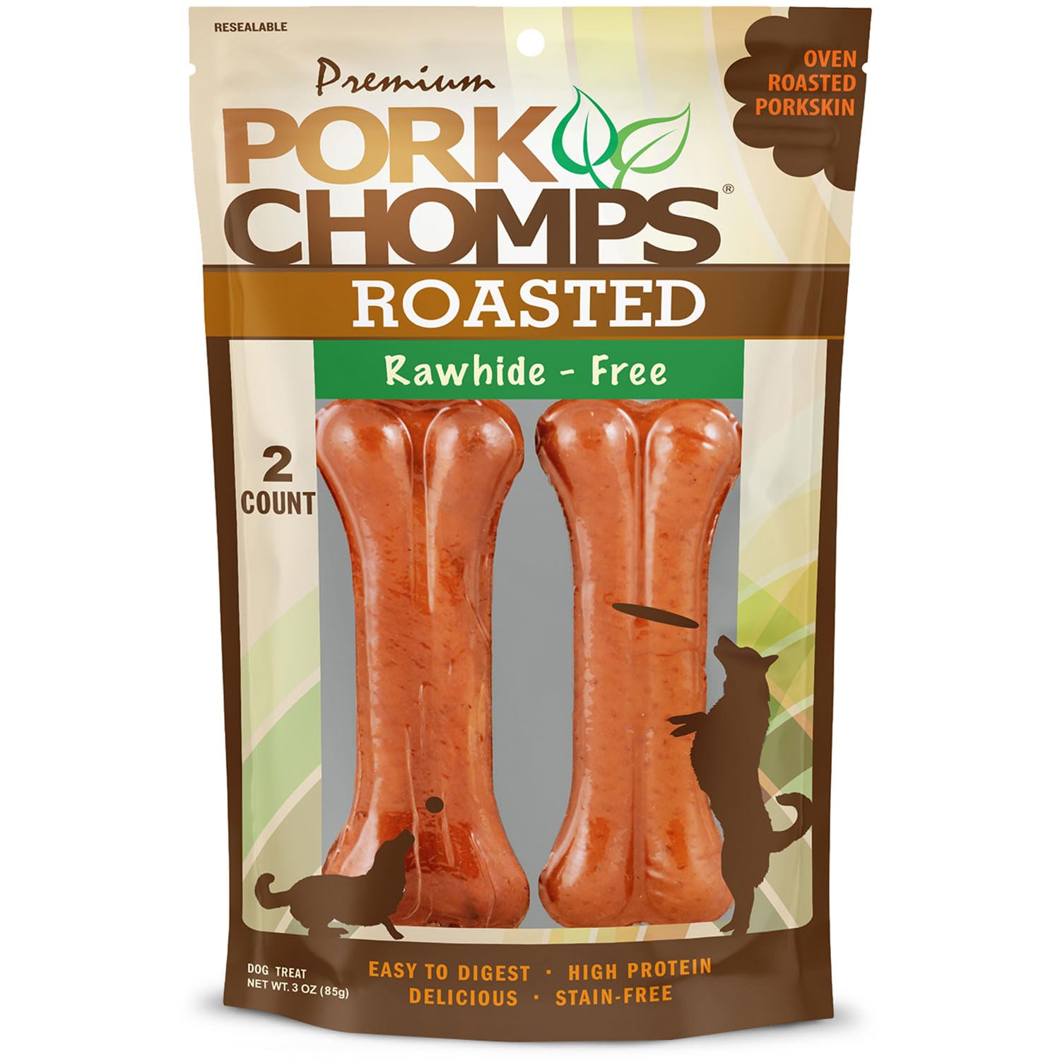 Pork Chomps: peau de porc rôtie pressée en 4,5 pouces, mastication durable.