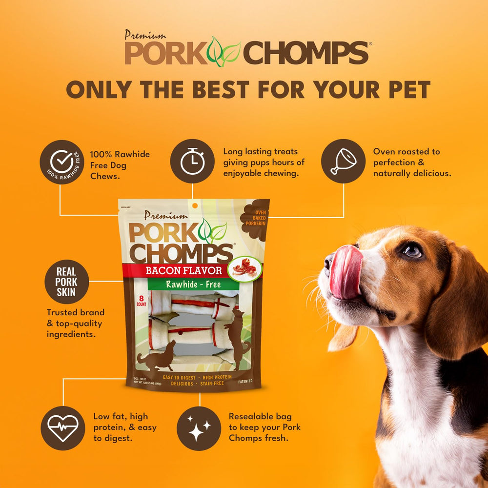 Pork Chomps protéine naturelle et collagène pour chiens.