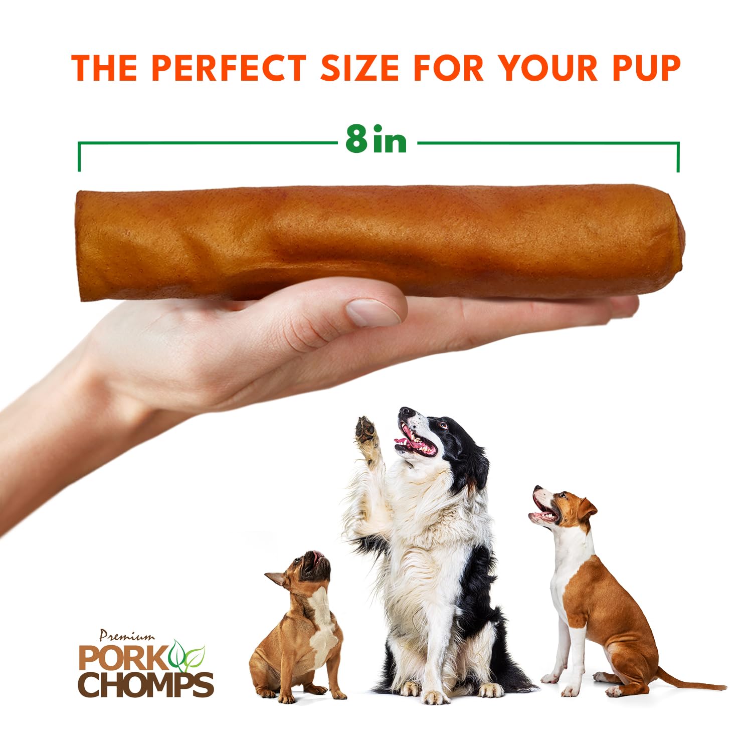 Pork Chomps protéine porcine élevée, source naturelle pour chiens.