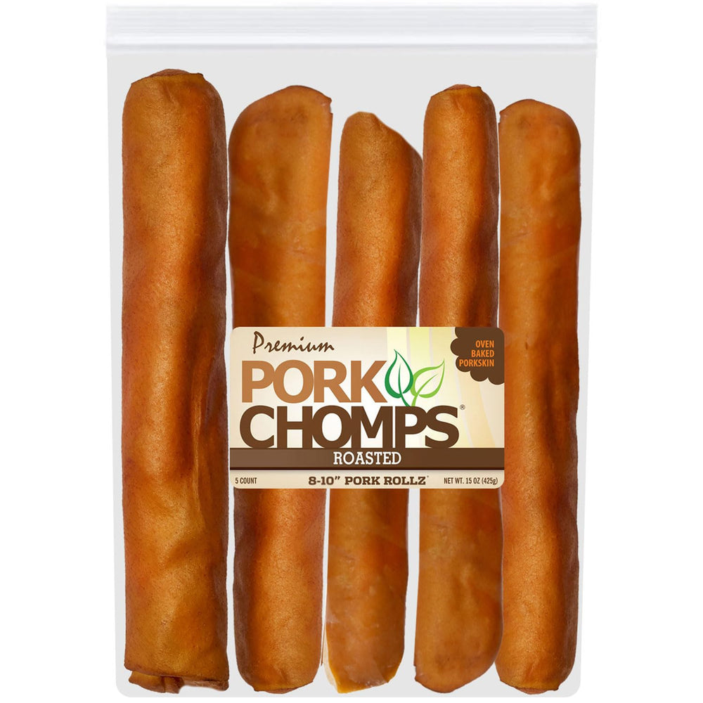 Pork Chomps rouleau peau porc roti 8 pouces, croquant durable pour chiens.