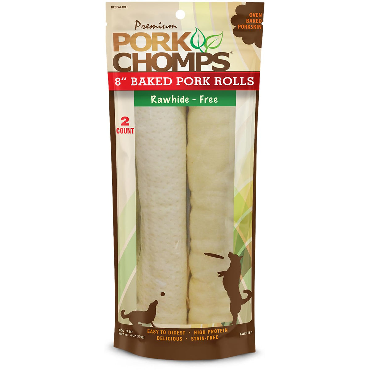 Pork Chomps Rouleaux porc 8 pouces: croquant durable pour chiens.