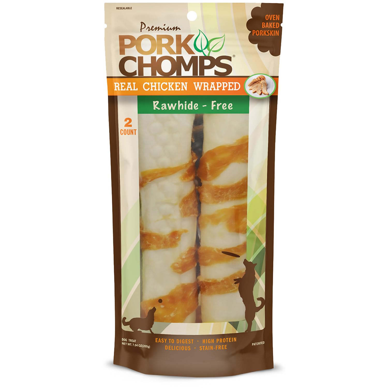 Pork Chomps rouleaux porc-poulet 8 pouces, vue rapprochée pour une mastication longue