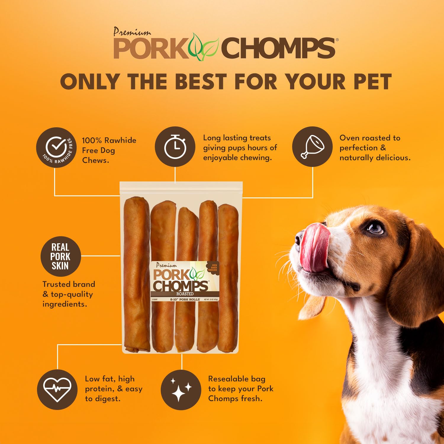 Sac refermable Pork Chomps pour conserver la fraîcheur entre les friandises.