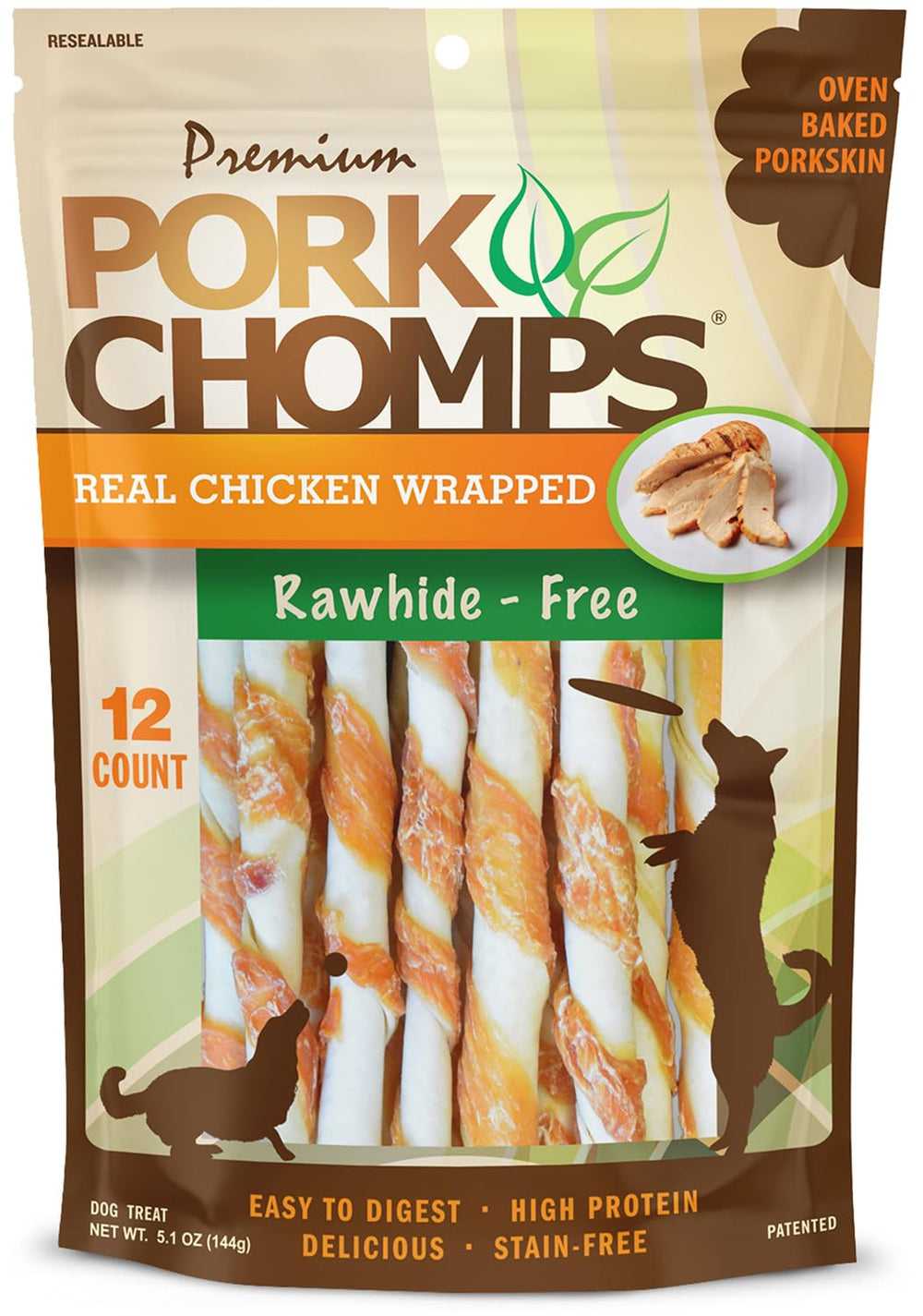 Pork Chomps sac réutilisable, fraîcheur préservée entre les récompenses.