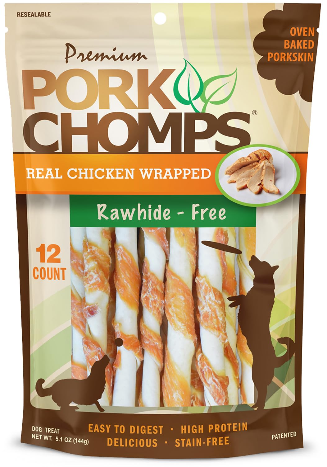 Pork Chomps sac réutilisable, fraîcheur préservée entre les récompenses.