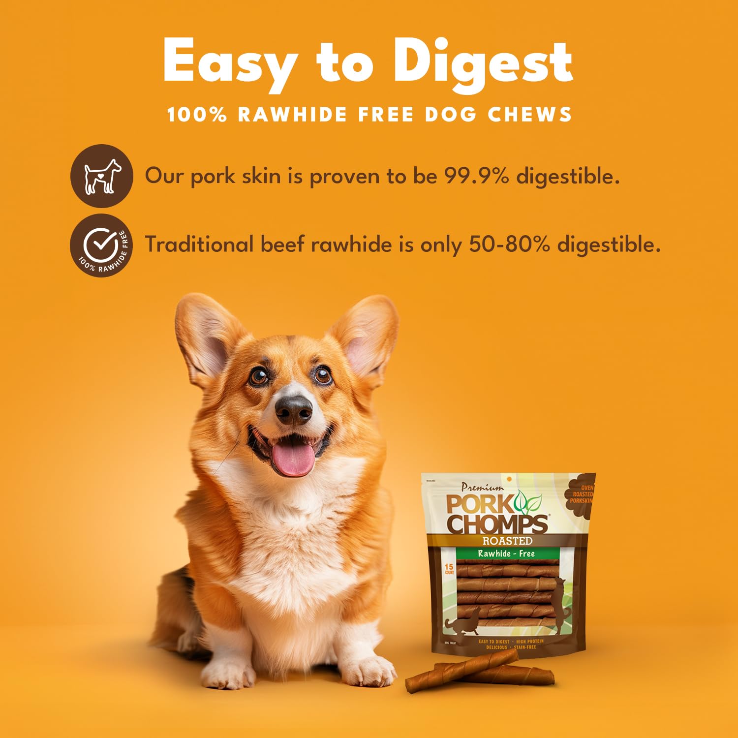 Pork Chomps sachet refermable pour garder les friandises fraîches entre les repas.