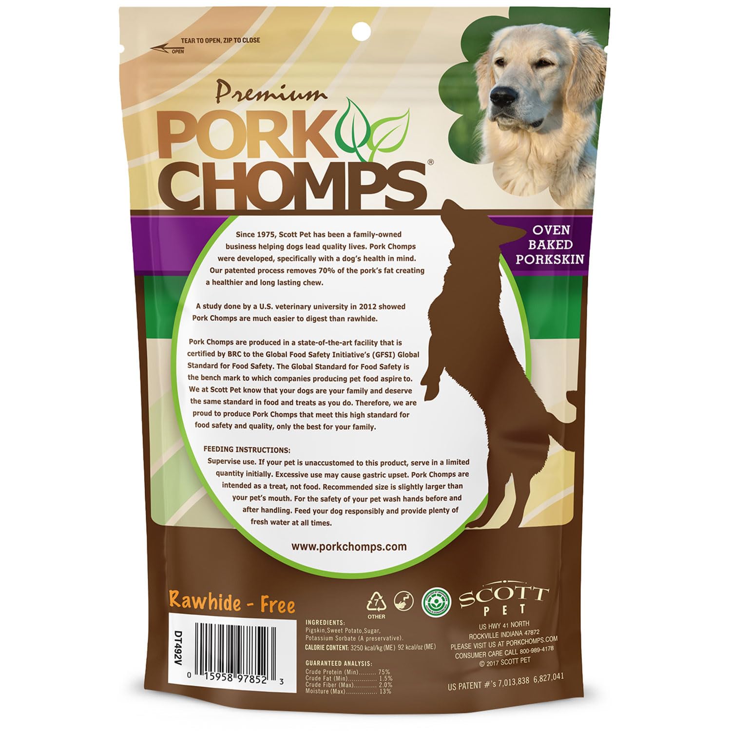 Pork Chomps : sans additifs artificiels et sans cuir brut, friandise saine.
