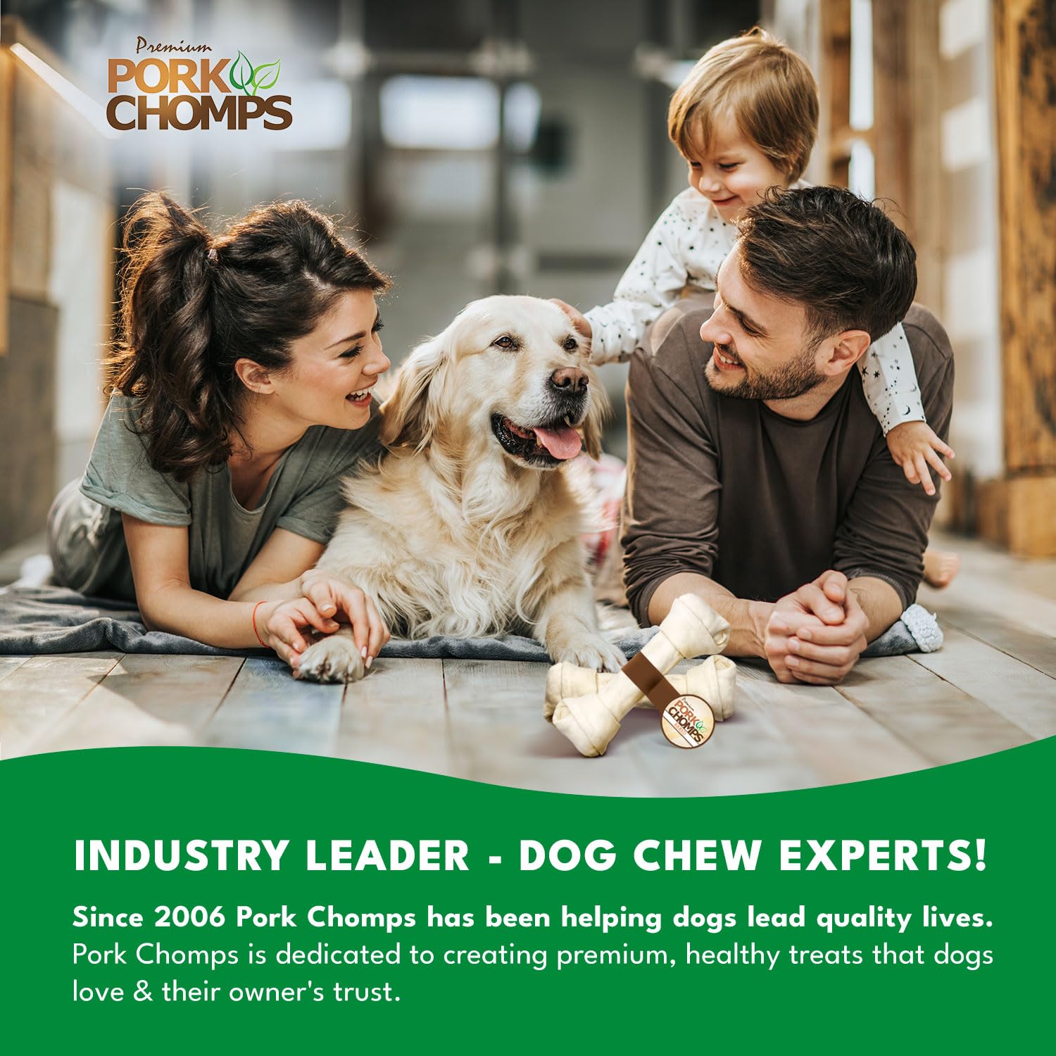 Pork Chomps - taille adaptee, ideale pour chiens moyens et grands.