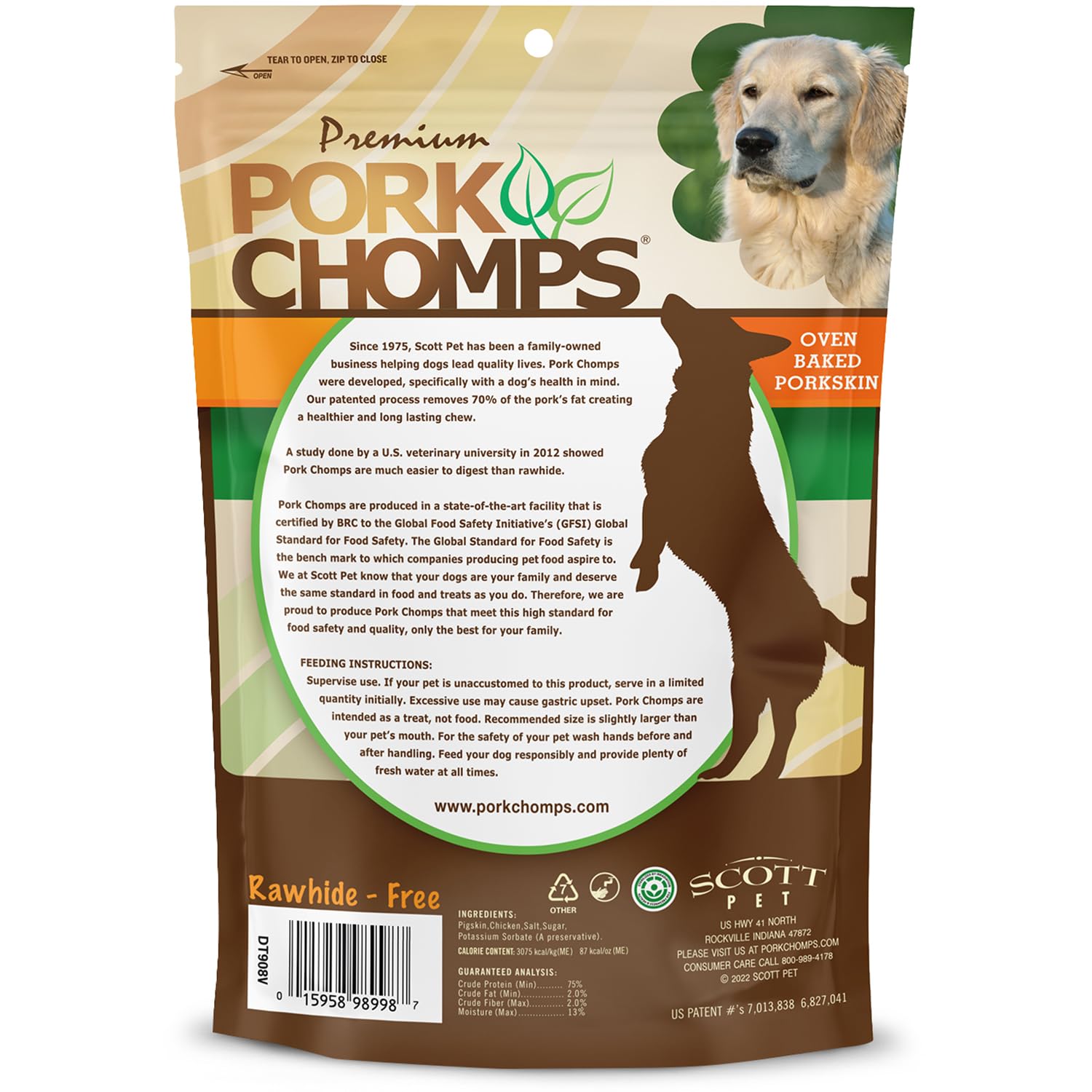 Pork Chomps tailles adaptees, convient aux chiens de toutes tailles.