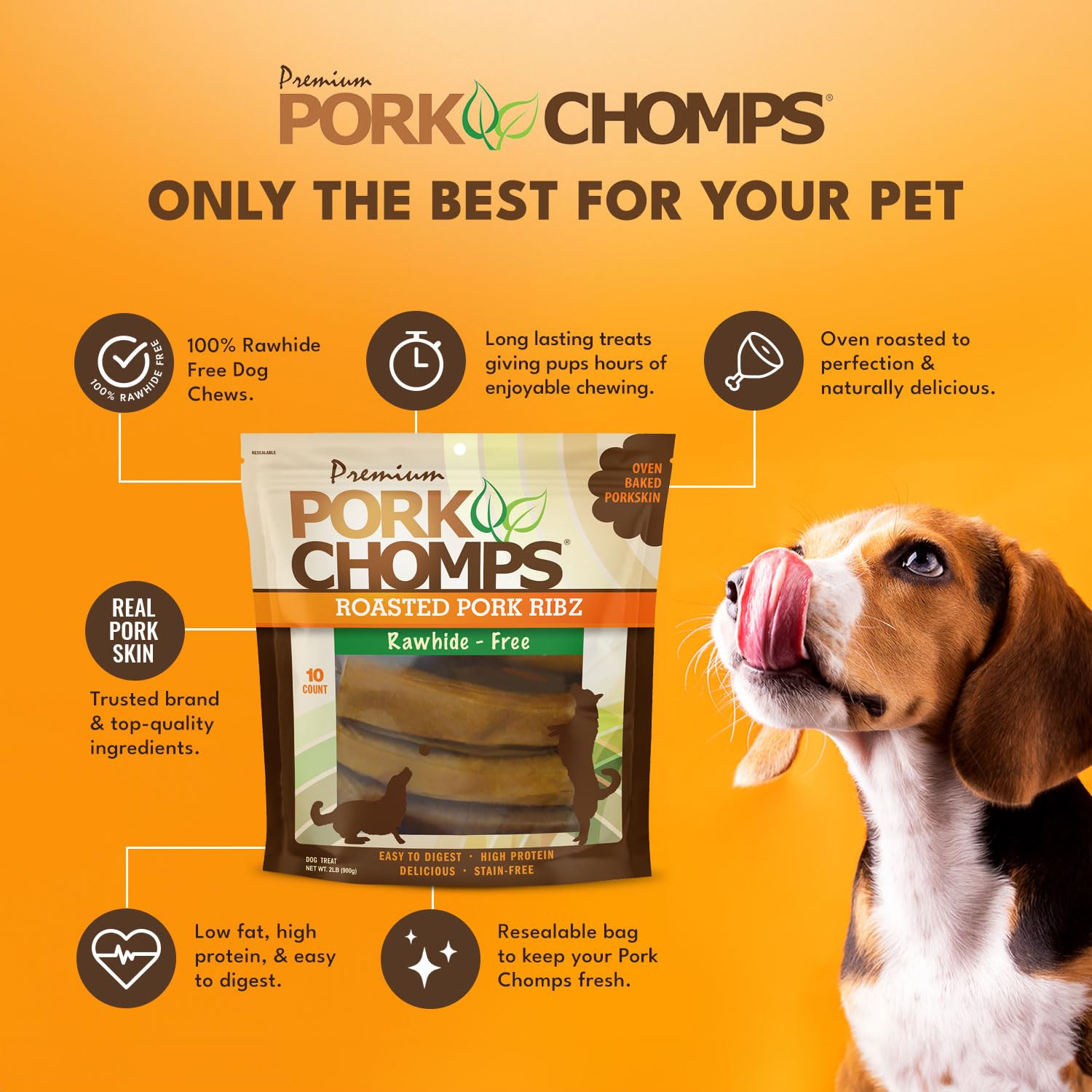 Pork Chomps: texture peau de porc pour mastications agréables et digestibles.