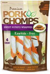 Friandise Pork Chomps torsades 6 pouces patate douce, saveur naturelle et durable pour chien.