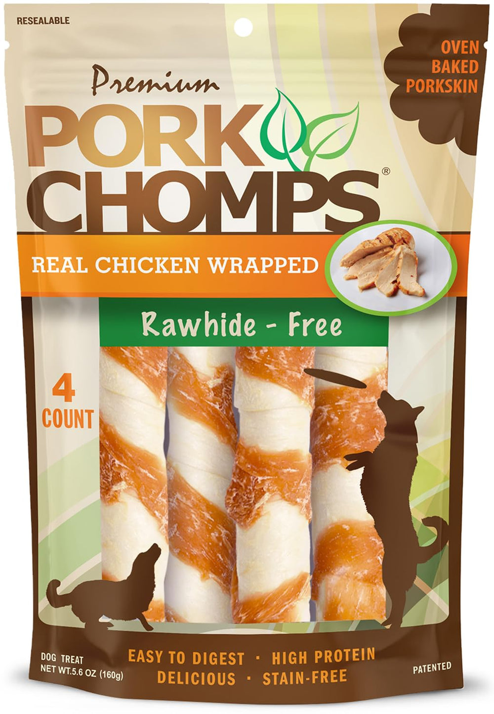 Pork Chomps torsades peau porc 6 pouces, friandise longue durée pour chien.