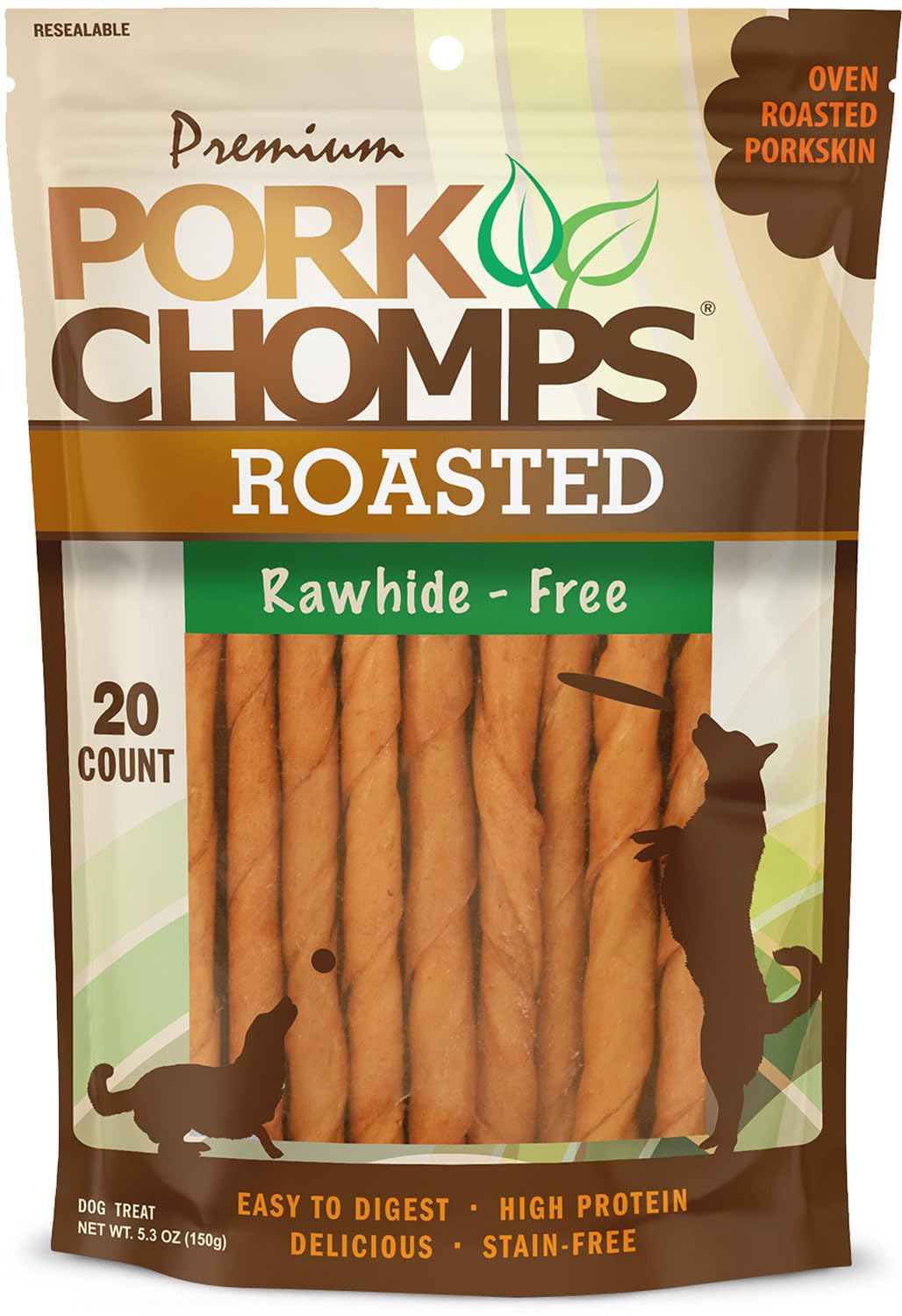 Pork Chomps torsions porc 5 pouces, friandise durable pour chien