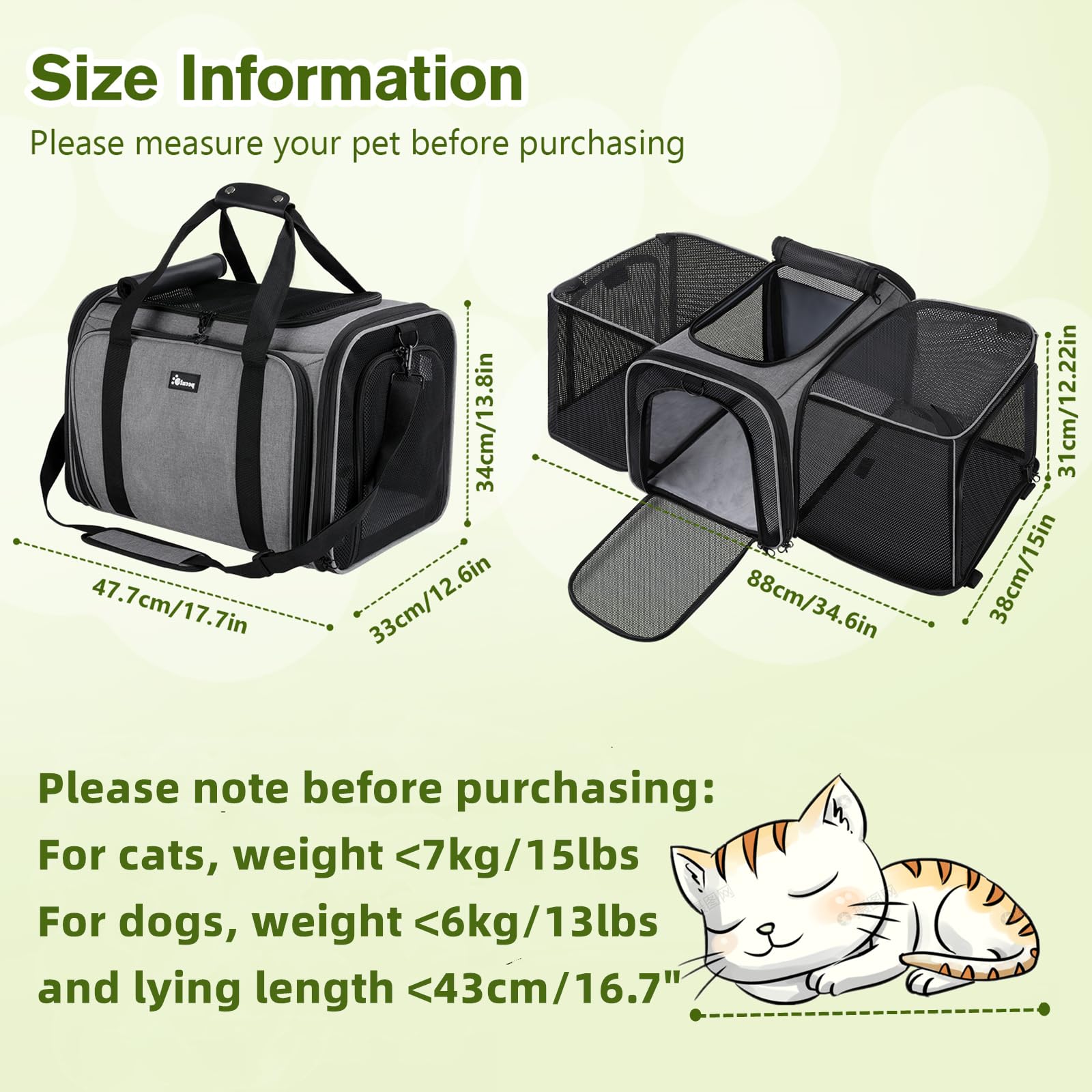 Pecute porte-chat extensible fermé pour un rangement compact et pratique.
