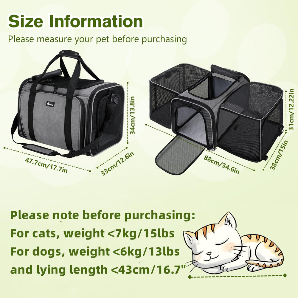 Pecute porte-chat extensible fermé pour un rangement compact et pratique.