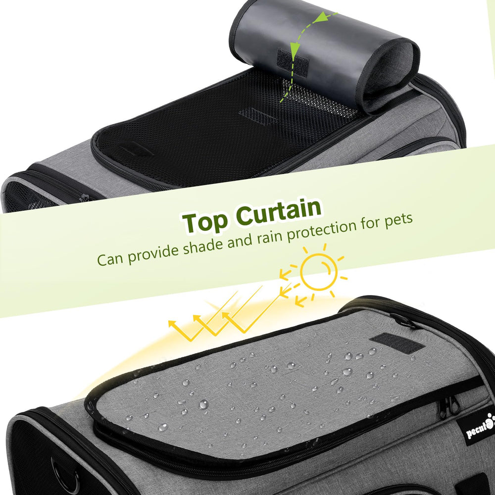 Pecute porte-chat tente roulante sur le dessus pour exploration et interaction.