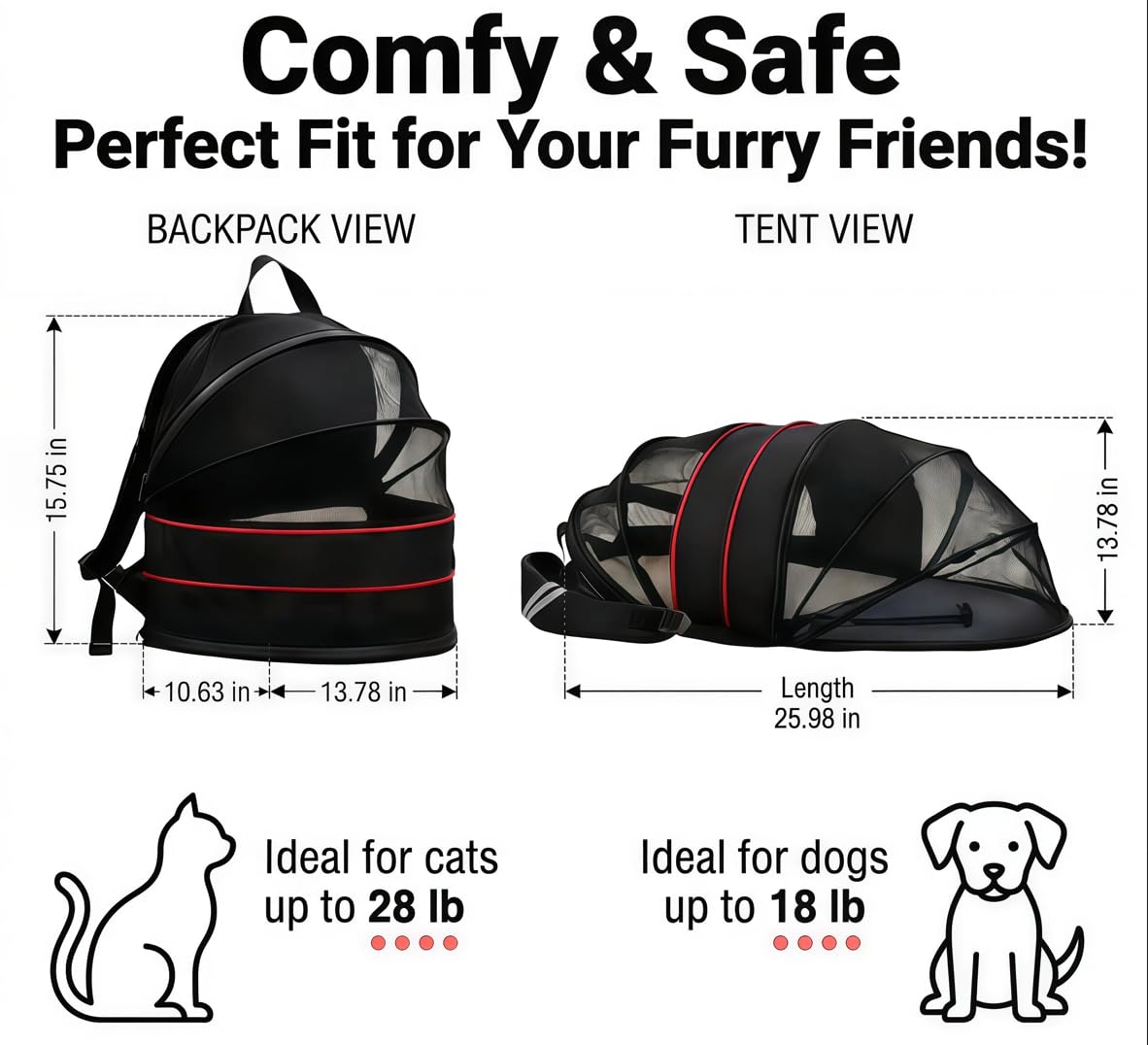 Porte-chien sac a dos design pliable et lavable pour voyage rapide