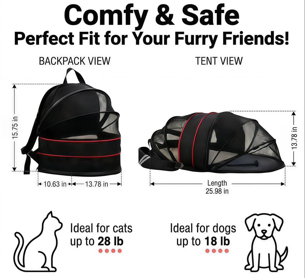 Porte-chien sac a dos design pliable et lavable pour voyage rapide