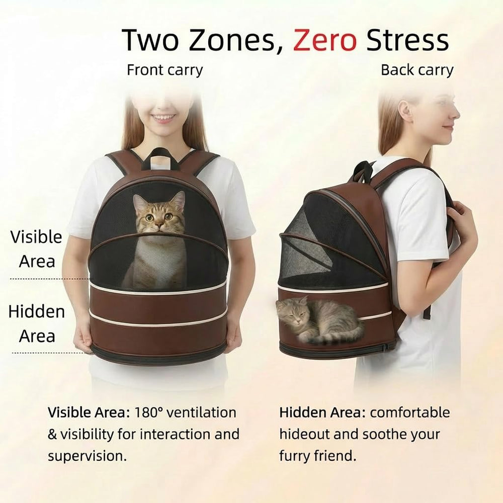 Porte-sac à dos pour chien, toit pliable facilitant l’interaction.