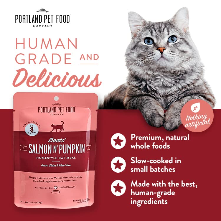 Portland Pet Food Company, poche saumon chat, texture délicieuse et hydratante.