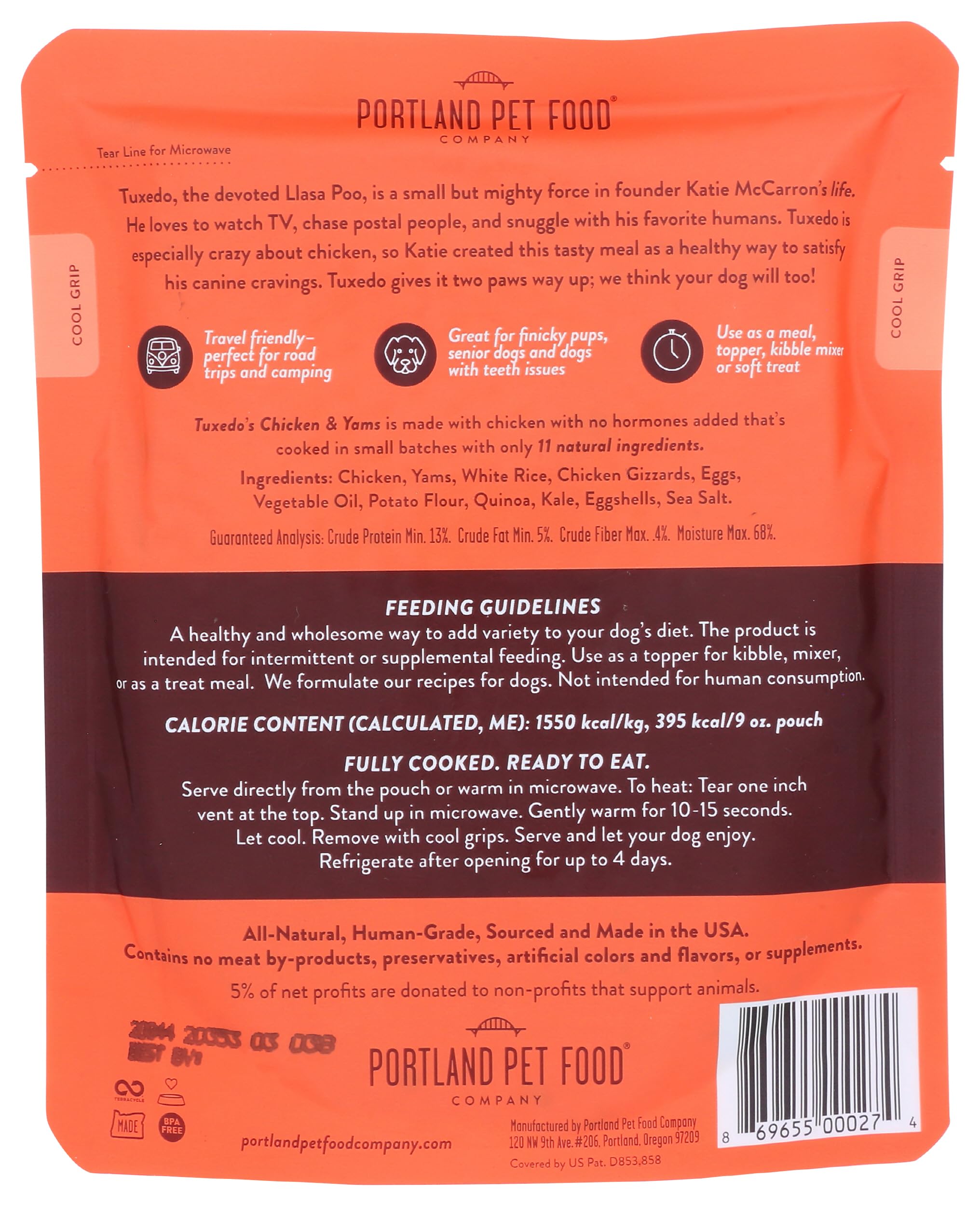 Portland Pet Food Company Tuxedos Ingrédients Naturels: ingrédients frais pour chien.