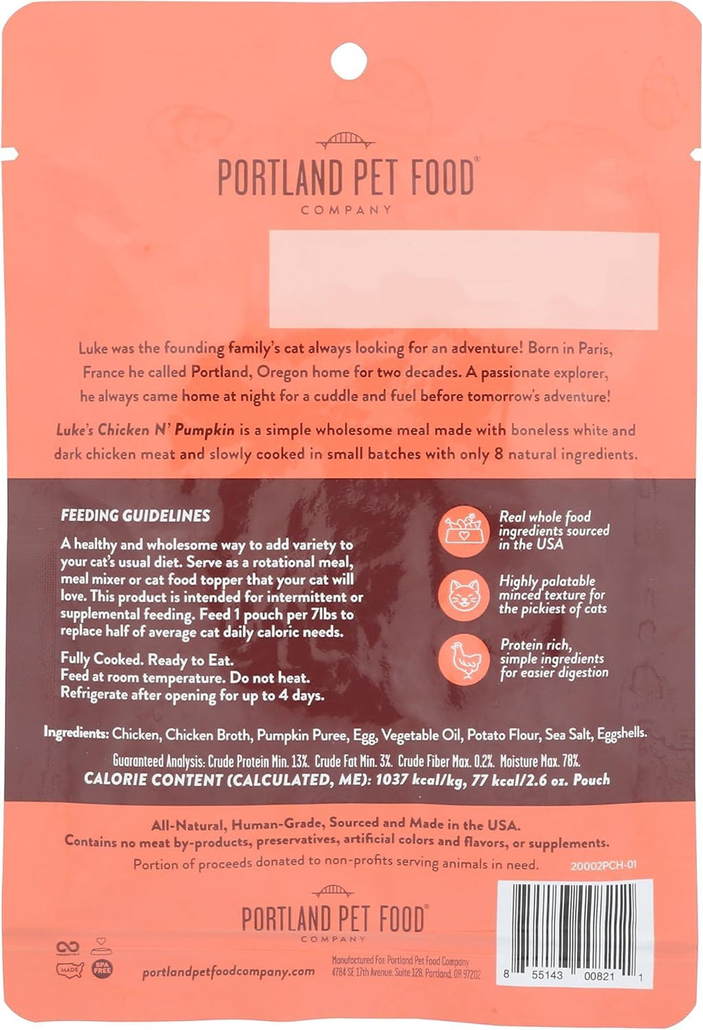 Fabriqué aux États‑Unis par Portland Pet Food pour chats.