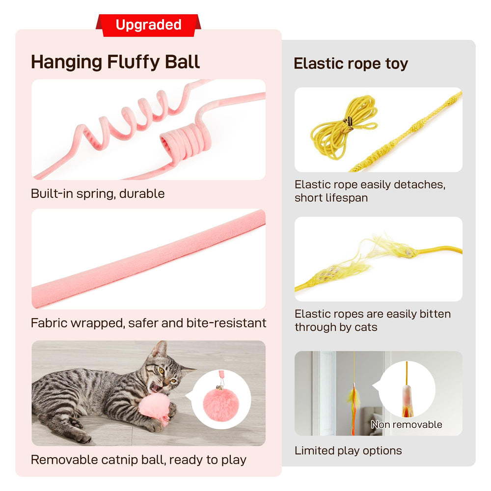 Potaroma balle peluche suspendue avec cloche rose, attirer l’attention du chat.