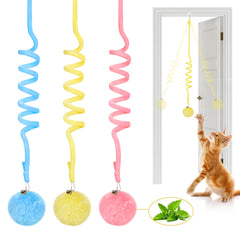 Potaroma balle peluche suspendue avec cloche verte pour stimulation ludique du chat.