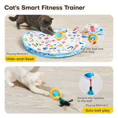 Potaroma chat cachant balle dans poche en tissu pour jeu secret et exploration