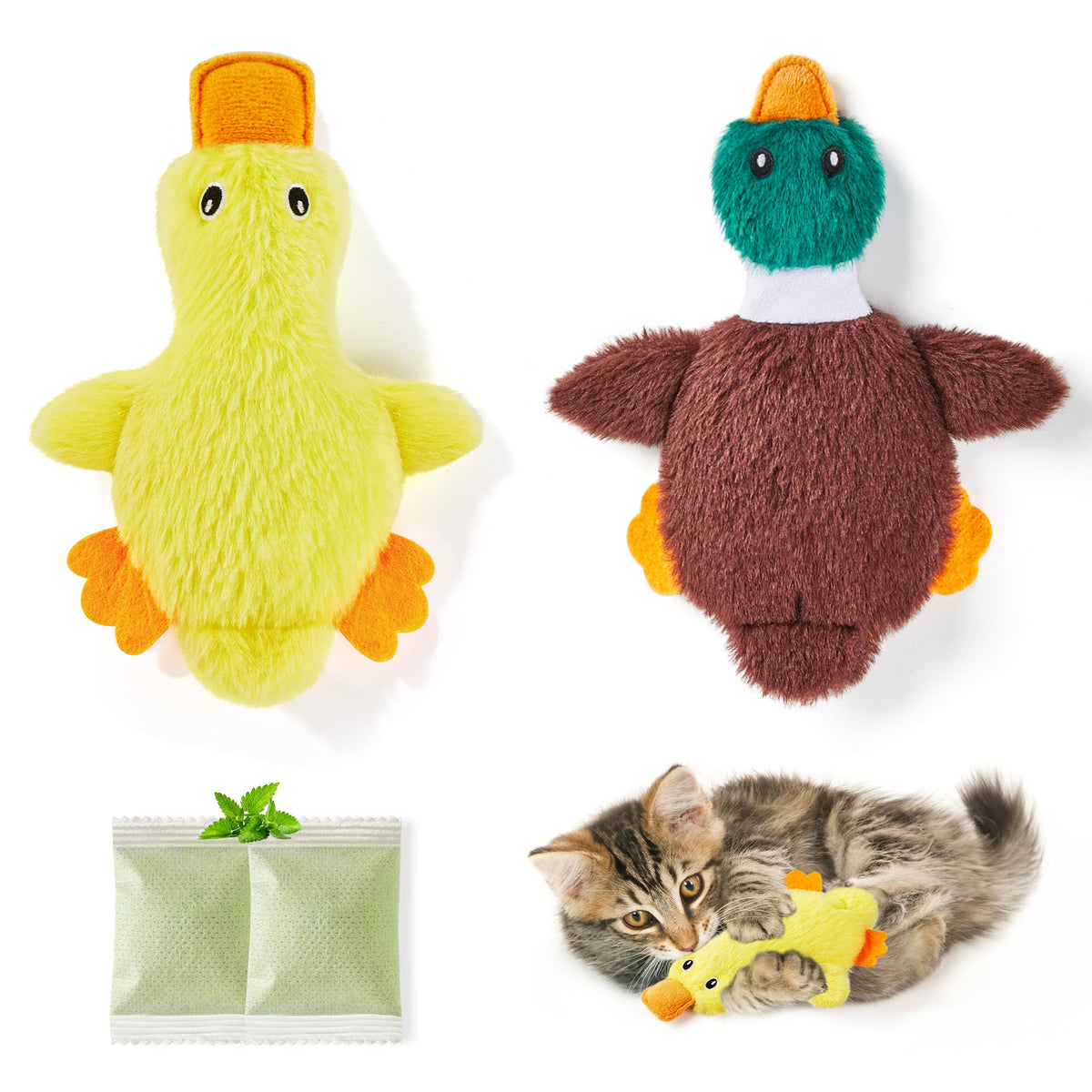 Potaroma canard en peluche avec son croquant pour stimulation et jeu actif.