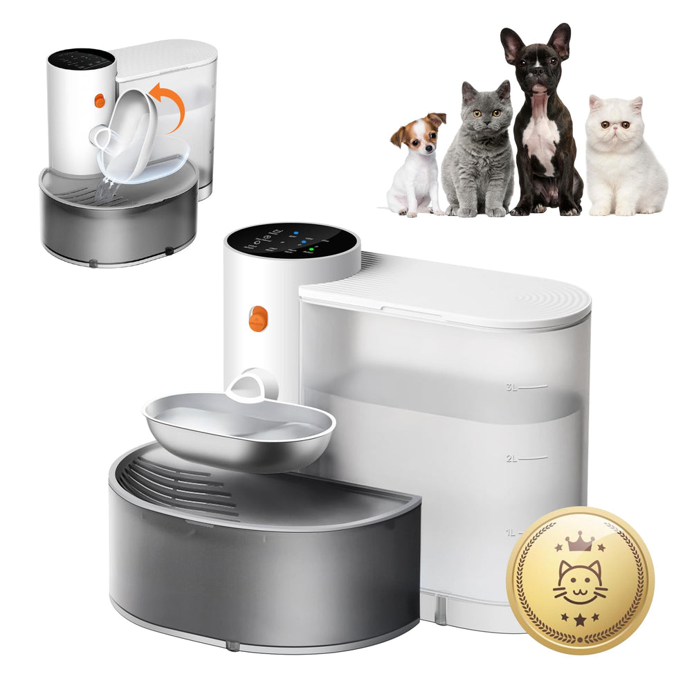 Potaroma fontaine d’eau sans-fil avec bol inox, hydratation pratique pour chats.