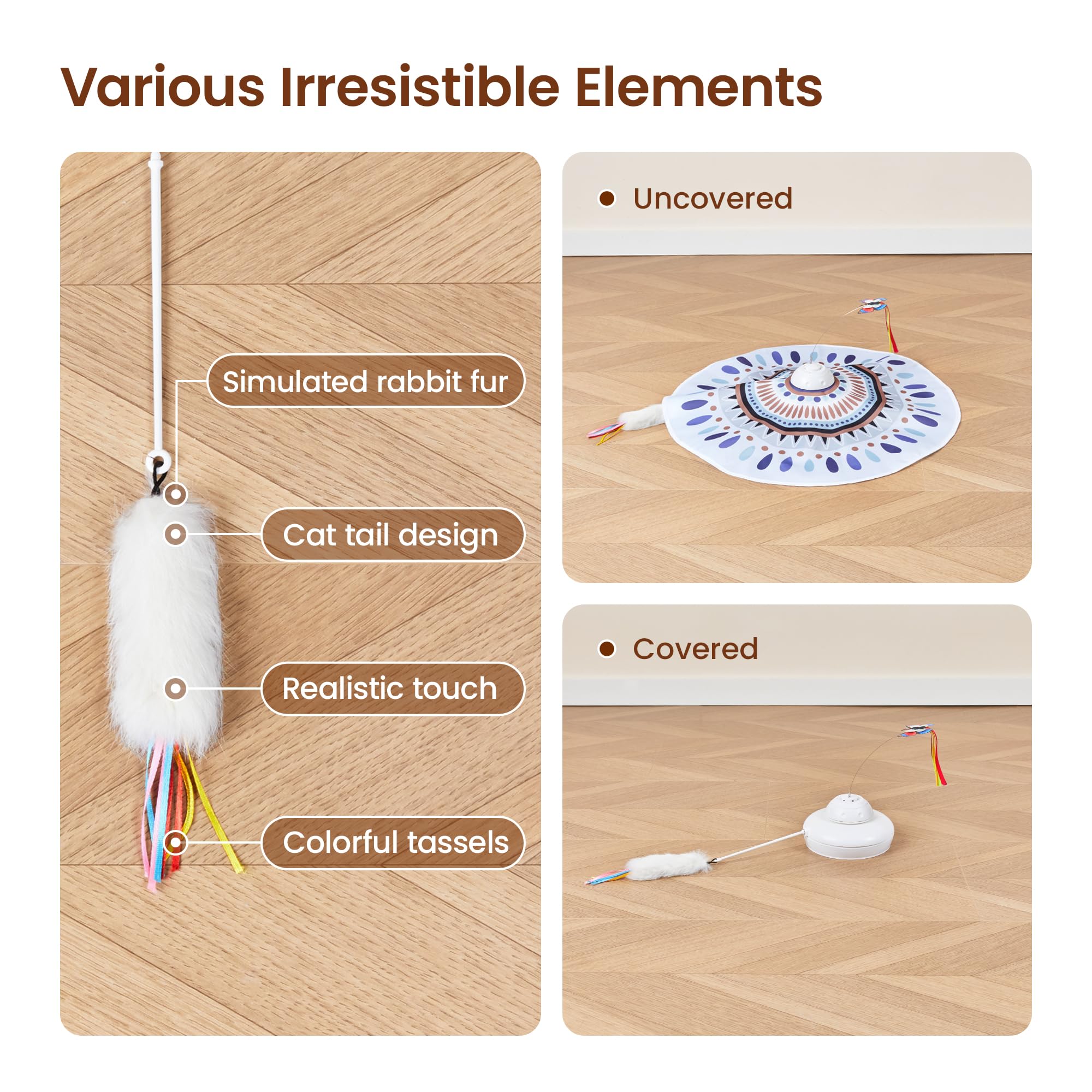Potaroma Hide and Seek avec tassel poisson, divertissement interactif pour chat.