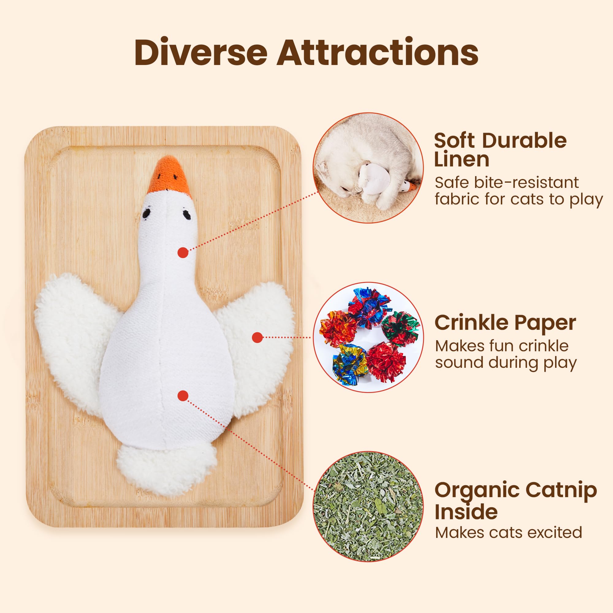 Potaroma: jouet chat oiseau avec son crinkle pour stimulation interactive