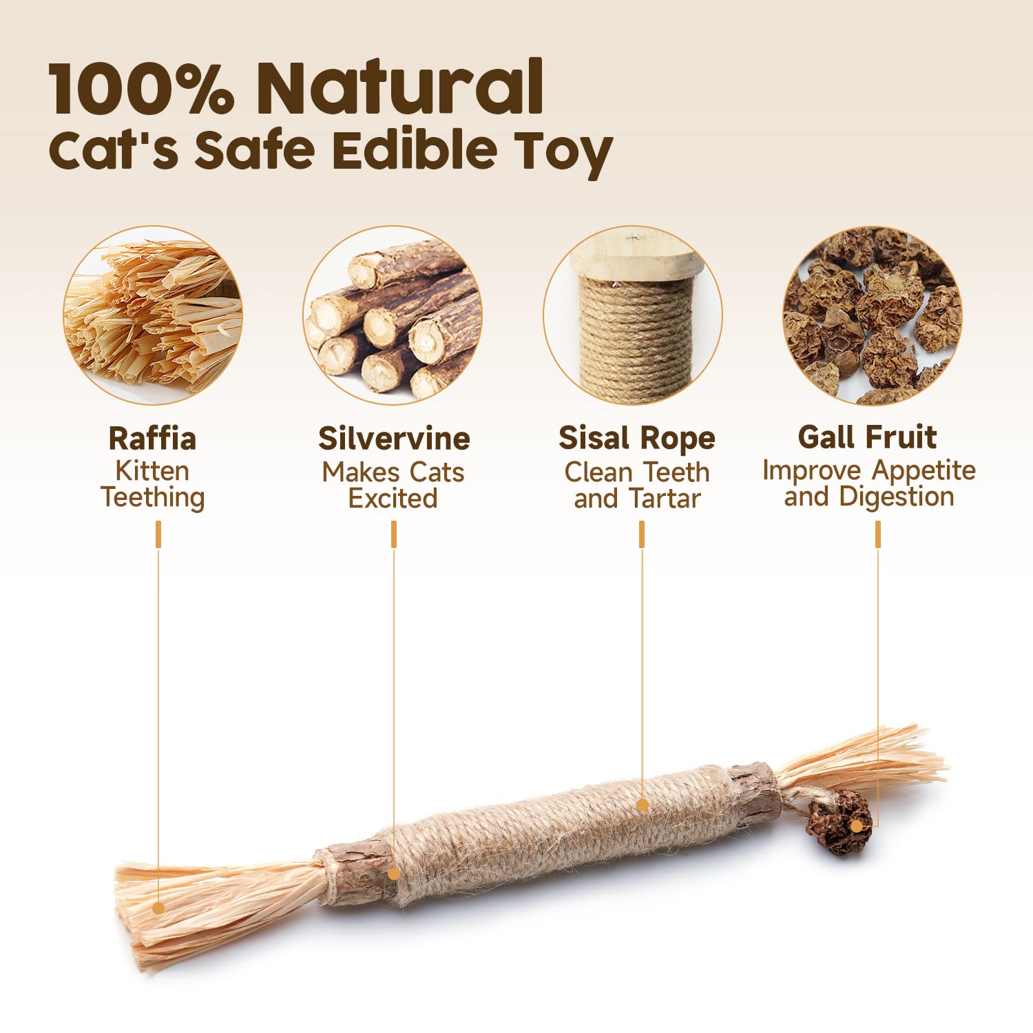 Bâton Potaroma silvervine avec sisal, idéal pour l'exercice et le nettoyage.