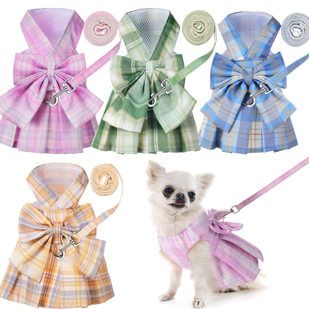 Potchen harnais plaid avec noeud papillon bleu ciel pour petites promenades