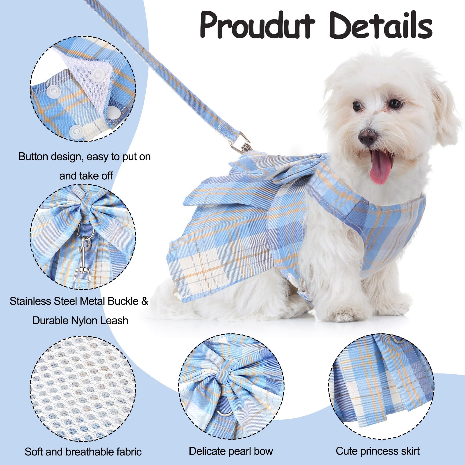 Potchen robe plaid rose pâle look doux et tendance pour chiens adorables.
