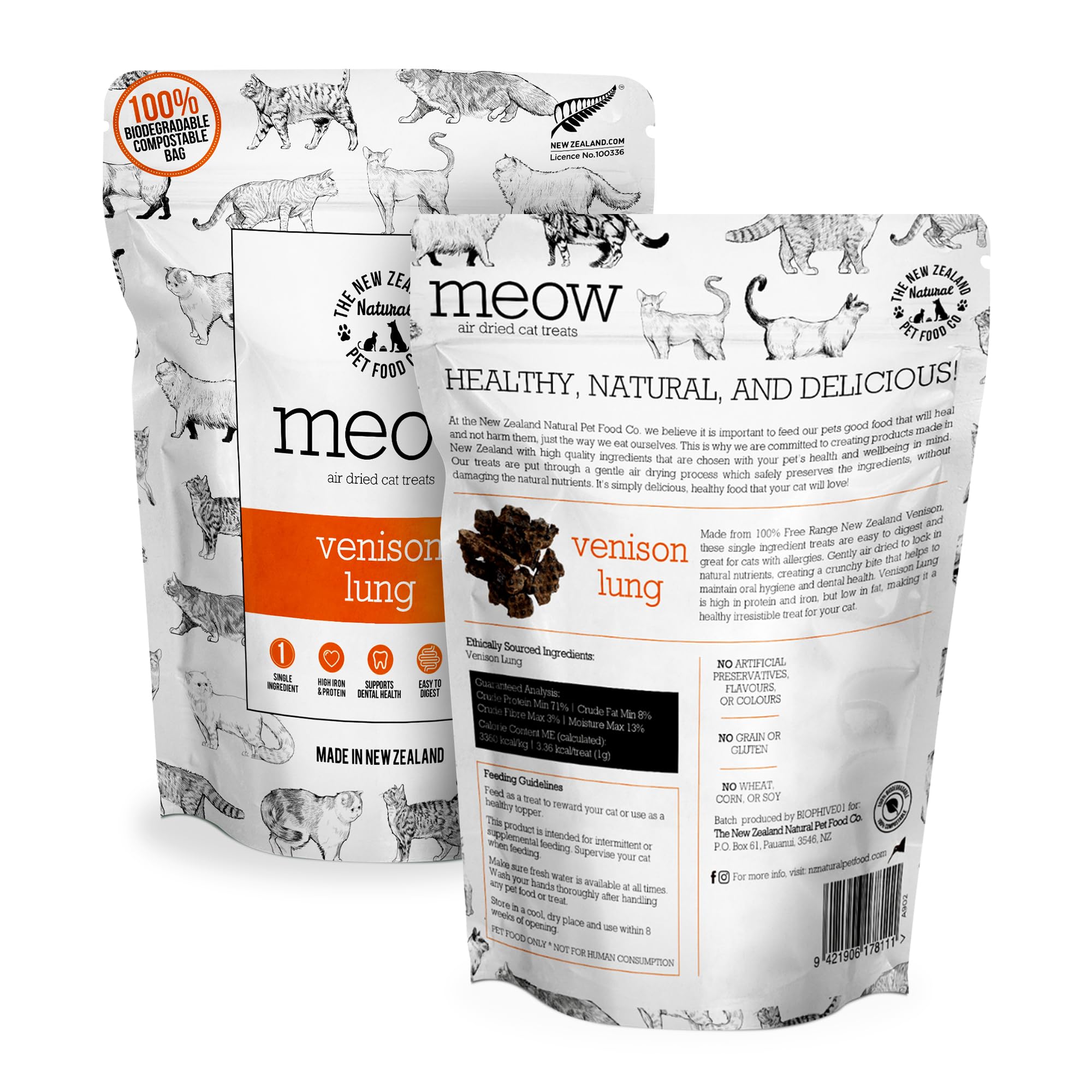 The New Zealand Natural Pet Food Co morceaux individuels de poumon de venaison pour chat