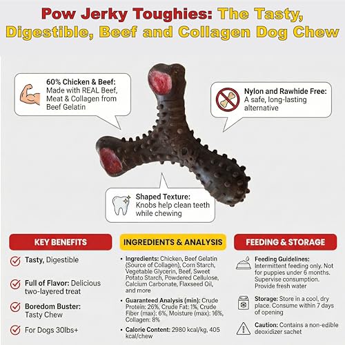 POW Jerky Toughies Tri-Bone, texture ferme, stimulation lors du jeu.