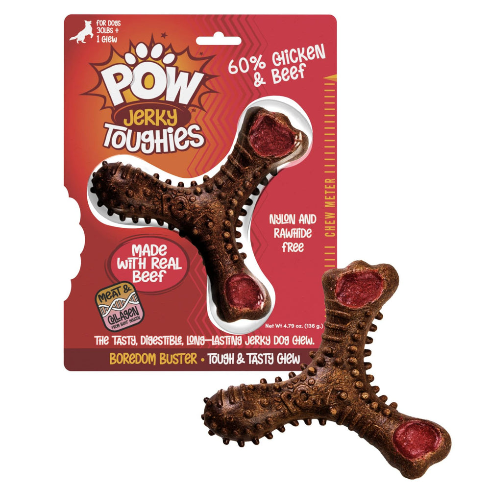 POW Jerky Toughies Tri-Bone, vue générale, friandise durable pour chiens.