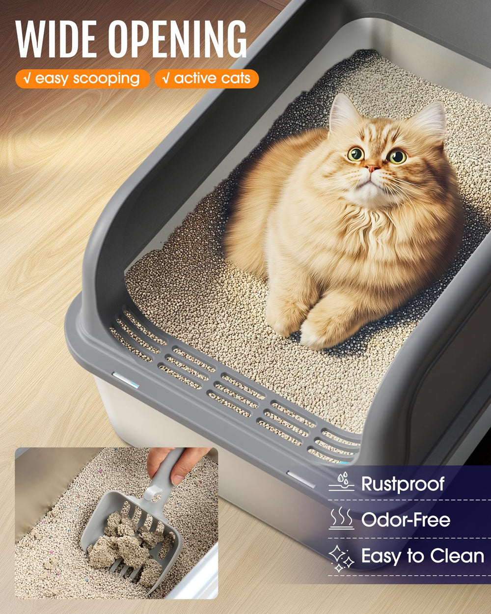 Powools bac-litiere acier inox montage sans outils