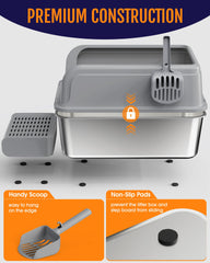 Powools bac-litiere acier inox murs-hauts reduisent les eclaboussures