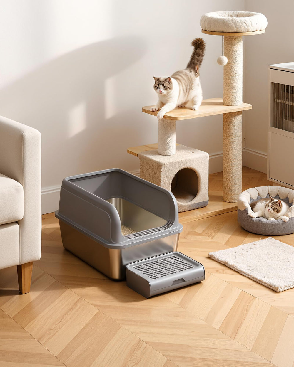 Powools bac-litiere acier inox nettoyage facile et surface lisse