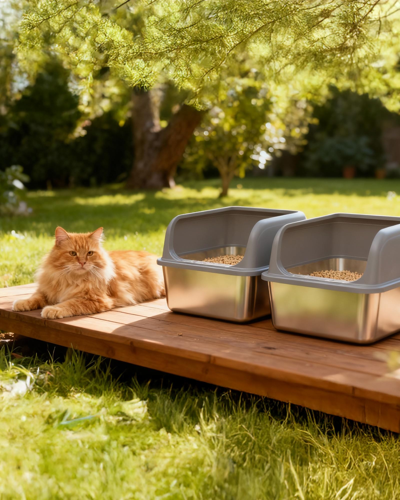 Powools bac-litiere inox, haute parois 11 pouces pour minimiser les débordements