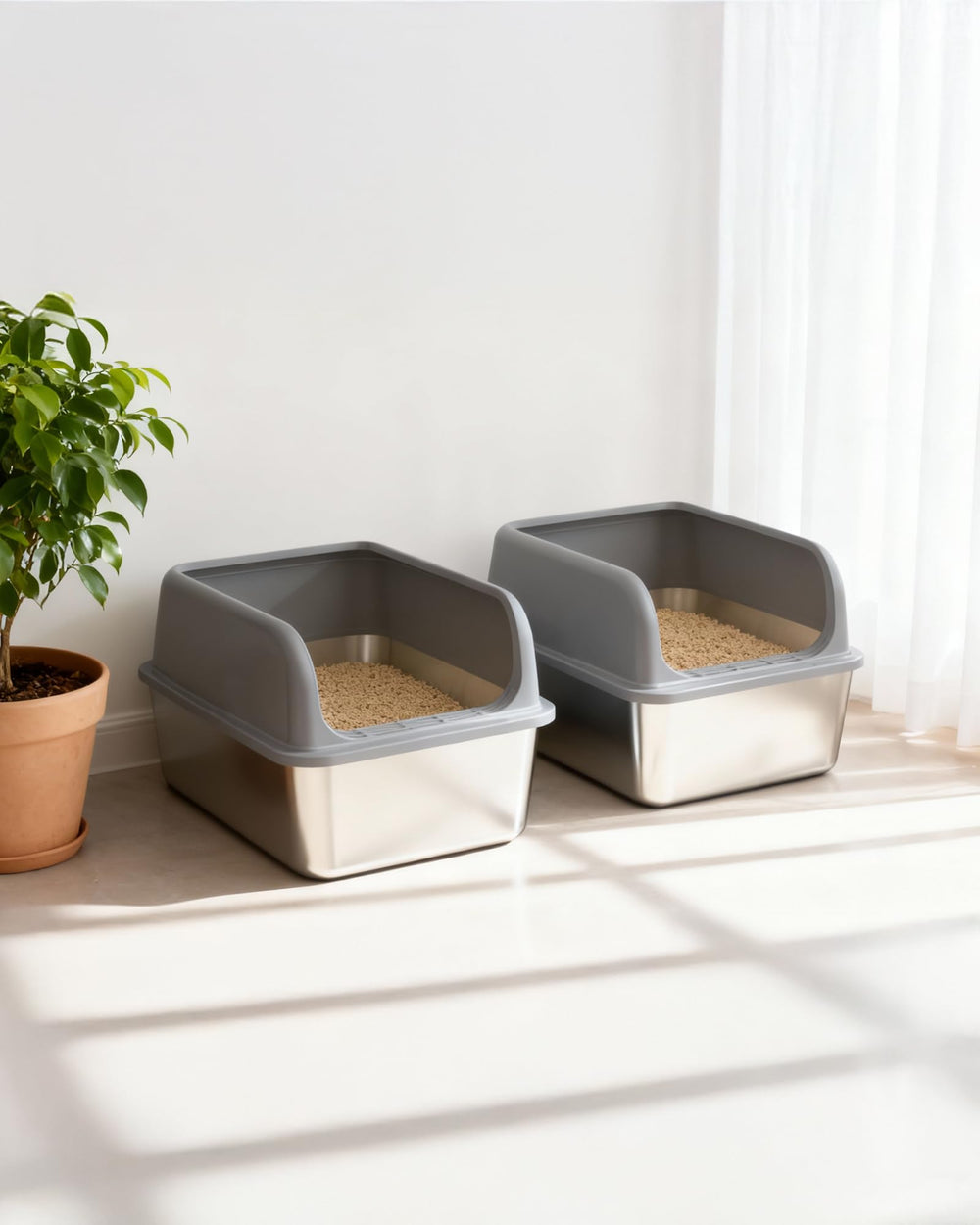 Powools ensemble pratique bac-litiere inox, idéal cadeau pour propriétaires de chats