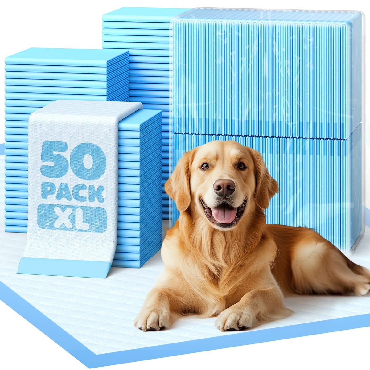 Powools tapis absorption 6 couches pour chiots, absorption rapide et nettoyage facilité.