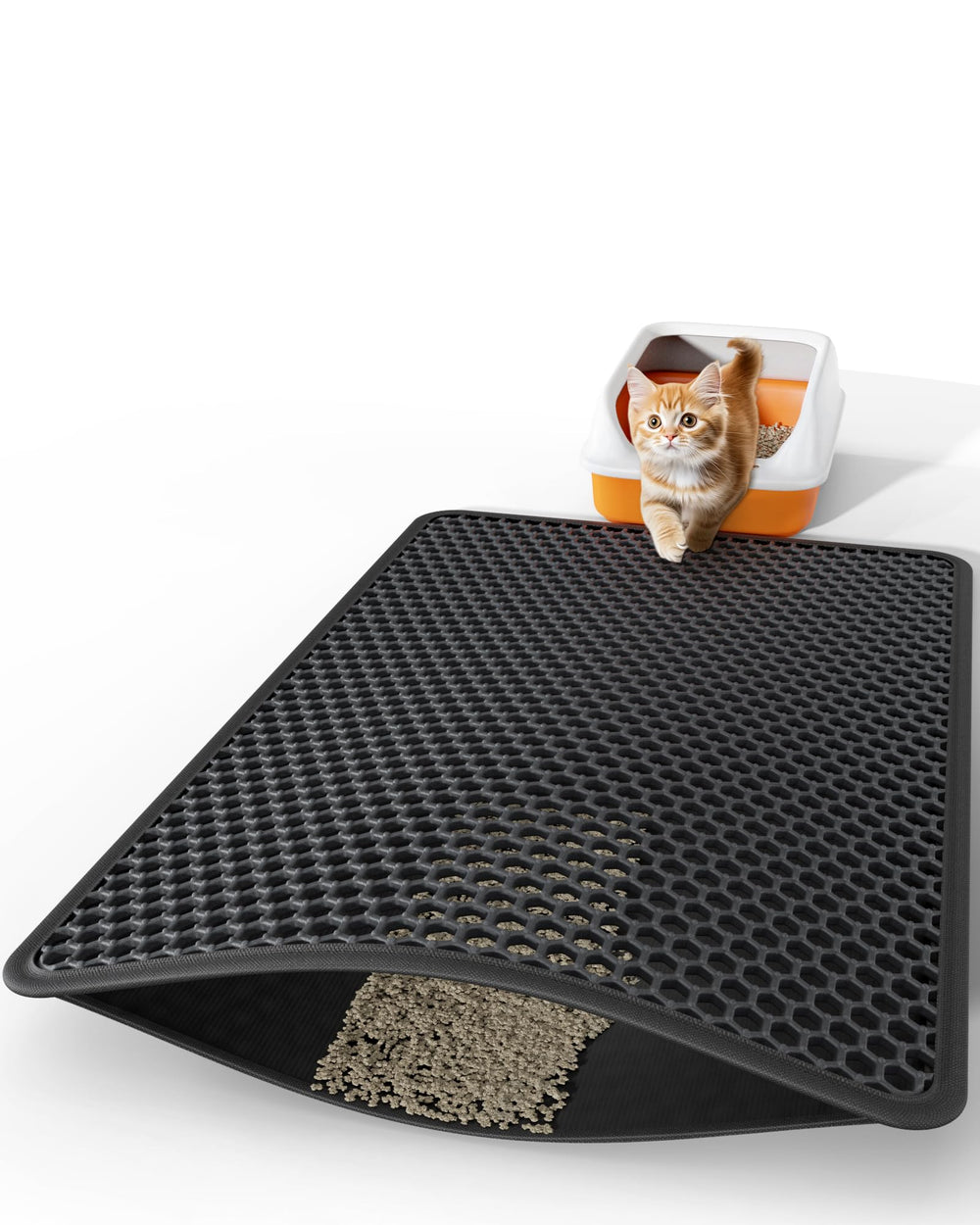 Powools tapis litière pour chat, double couche, capte la litière et protège le sol.