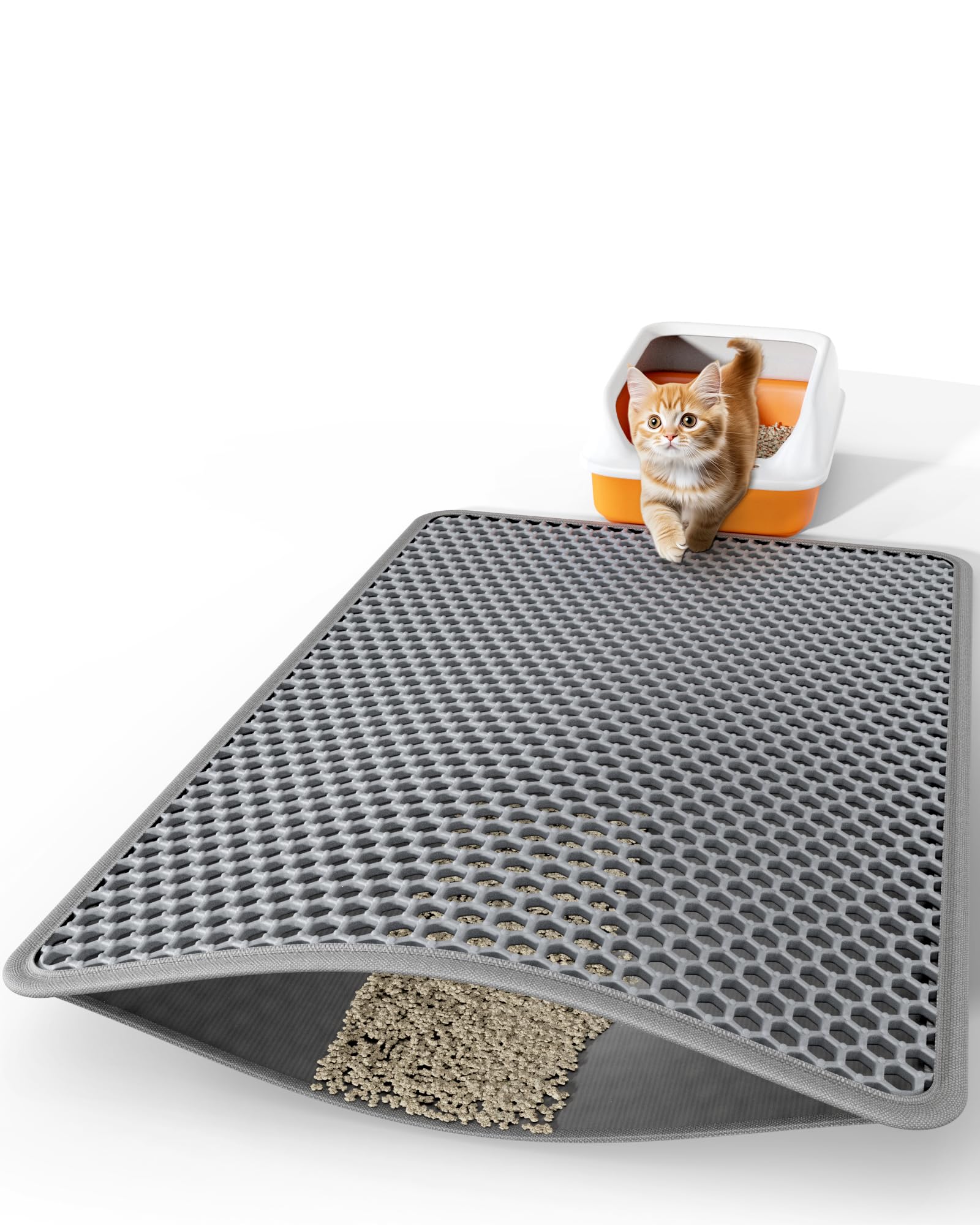 Powools Tapis-litiere chat double couches, capte les grains et reste en place.