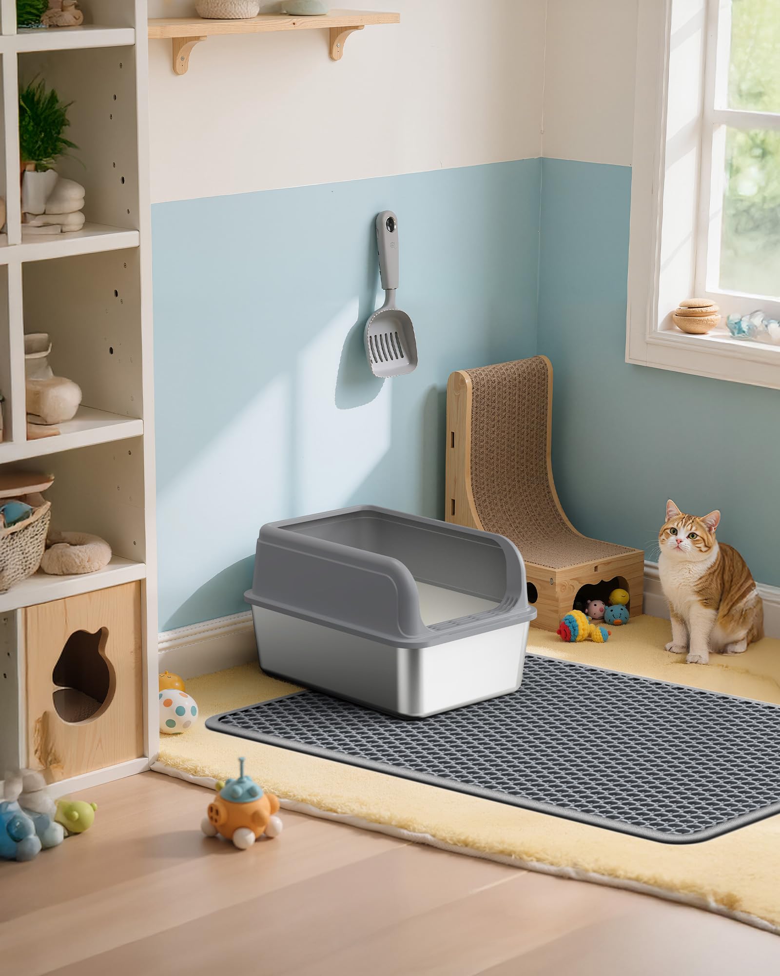 Powools Tapis Litière Chat, emballage compact et prêt à l’emploi.