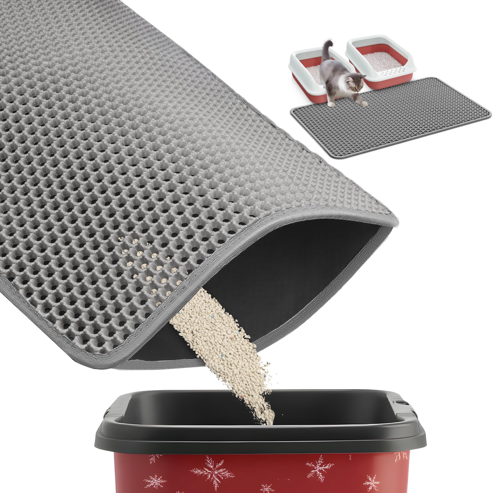 Powools tapis-litiere double-couches anti-deversement: capture les particules pour un sol plus propre.