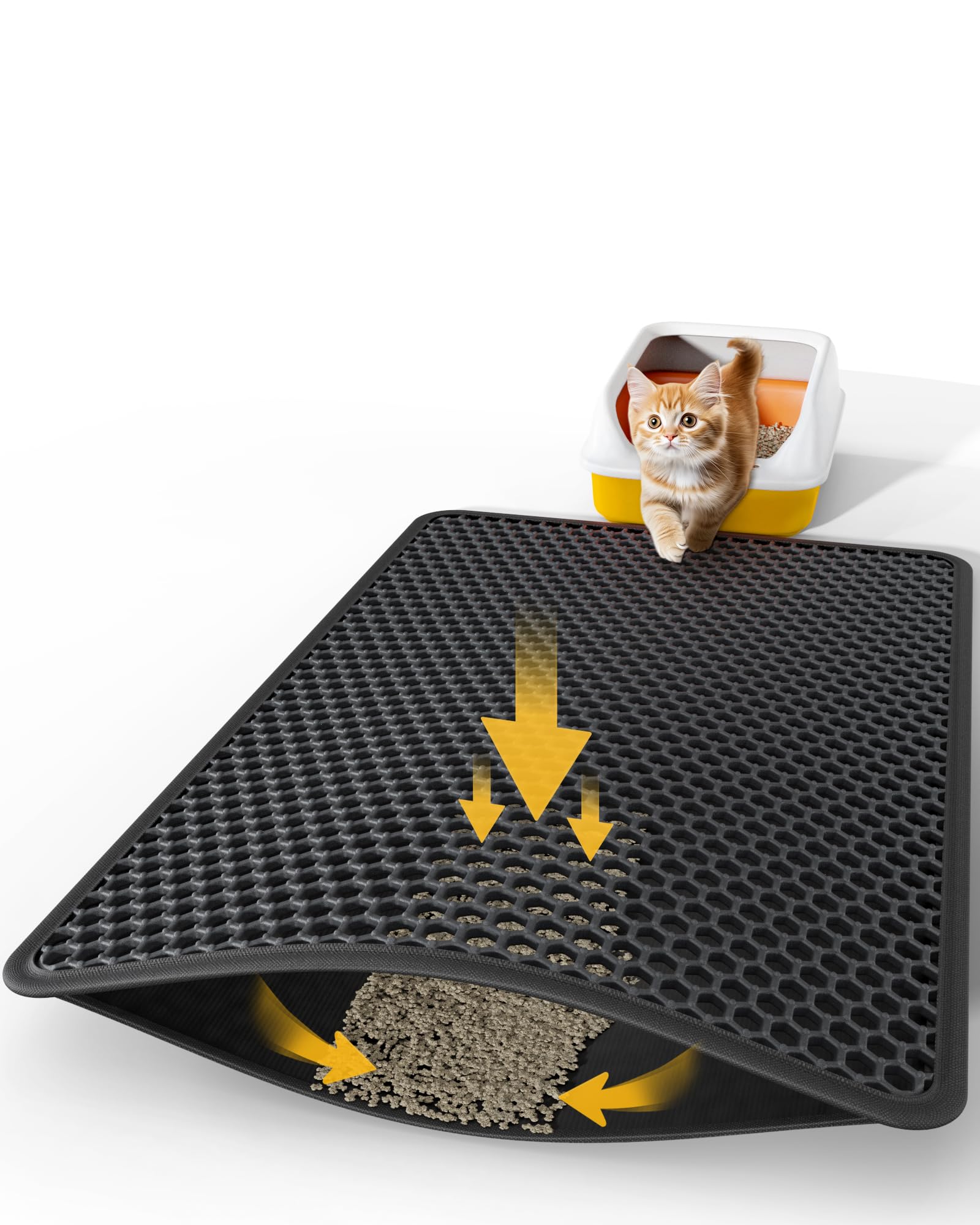 Powools tapis litière double couches noir, réduction des traces et propreté du sol.